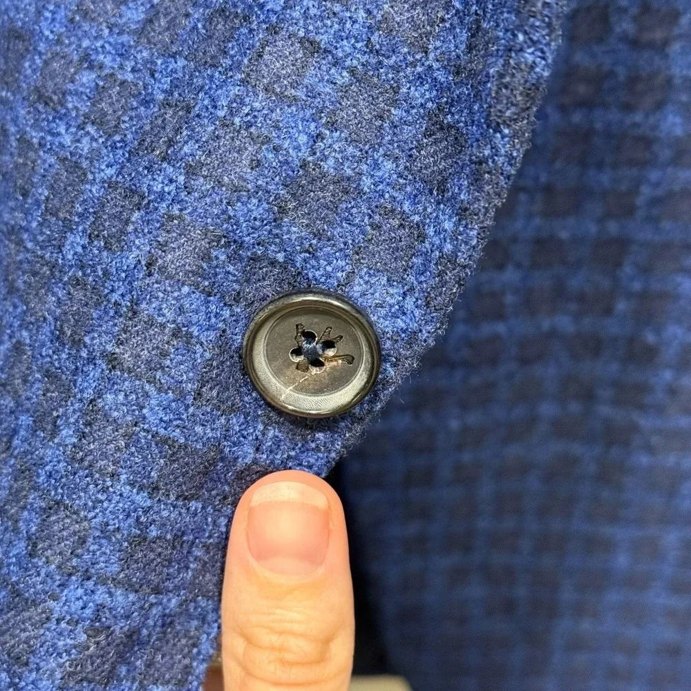 Isaia Napoli Blue Wool Silk Cashmere Check Sport Coat Blazer Made‎ in Italy 52R